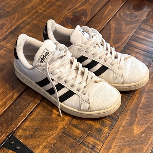 adidas Shoes - Adidas White and Black Striped Sneakers